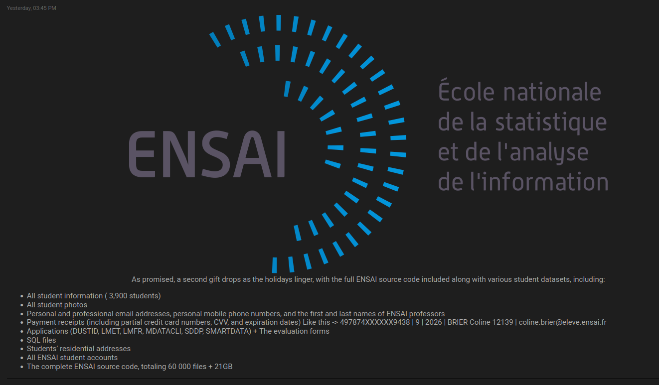 Cyberattaques : les universités françaises frappées par une vague de fuites de données fin 2025 5 ensai 1