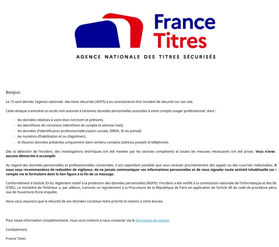 Fuite ANTS : 18 millions de Français exposés, une menace directe sur l’identité administrative 2 france titre