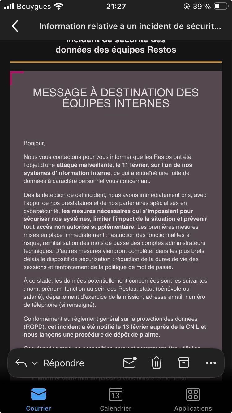 Les Restos du Cœur victimes d’une cyberattaque : des données internes compromises 2 resto coeur
